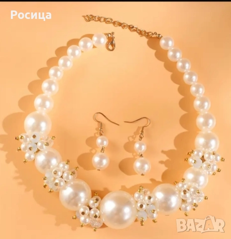 Дамски комплект колие с обеци перлени, снимка 5 - Бижутерийни комплекти - 51468401