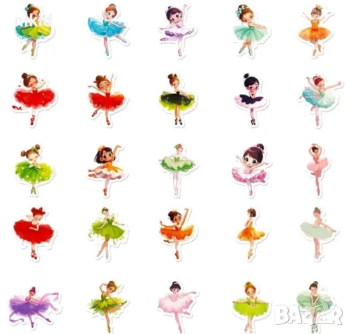 50 бр Момиче Балерина самозалепващи лепенки стикери за украса декор картонена торта ръчна изработка, снимка 5 - Други - 47986477