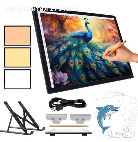 iVAOOZE осветителна маса A3 със стойка/щипки, 3000 mAh батерия