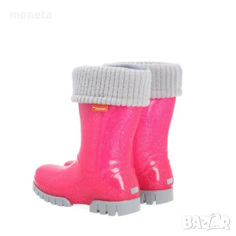36,96лева (18,90euro) DEMAR: Нови детски Гумени ботуши с Топло чорапче. Размери 20-35. Розов брокат, снимка 3 - Детски боти и ботуши - 48638368