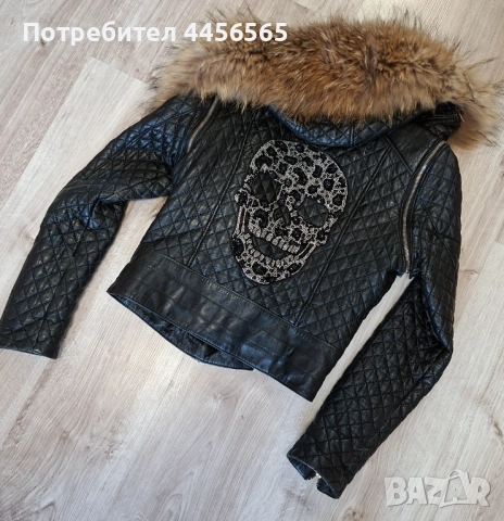 Кожено яке с естествен косъм, снимка 2 - Якета - 51658374