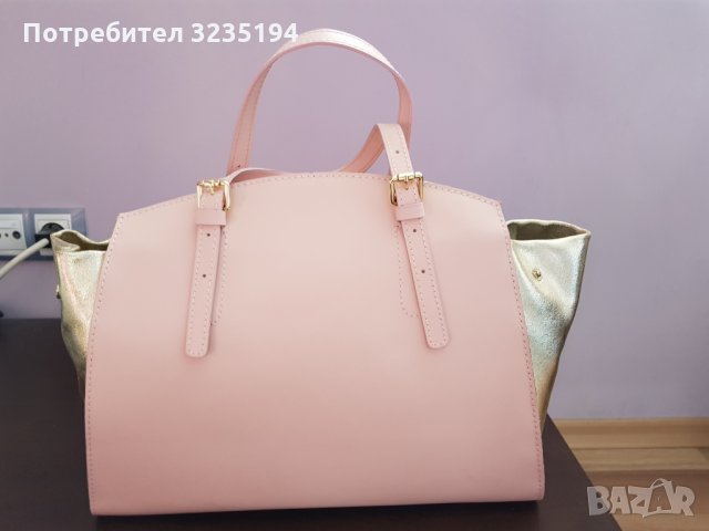 Златно-розова кожена чанта, снимка 2 - Чанти - 35238456