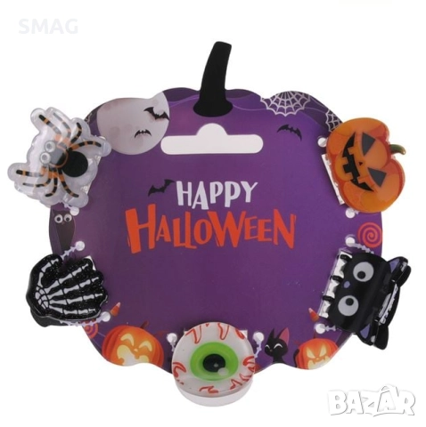 Комплект Halloween / Хелоуин шноли в 5 дизайна, 2.5 см – 5 броя_1255914, снимка 2 - Шноли, диадеми, ленти - 52100111