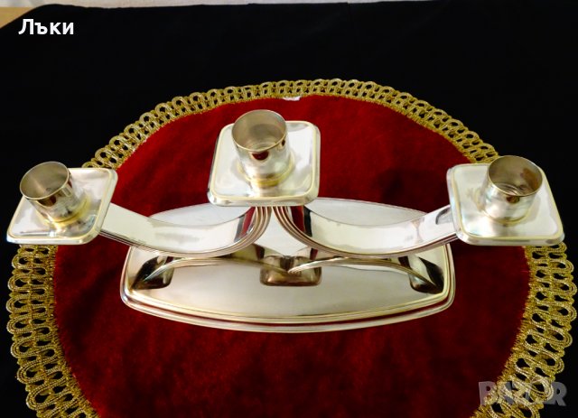 Посребрен свещник за три свещи,троен свещник. , снимка 6 - Антикварни и старинни предмети - 37369351