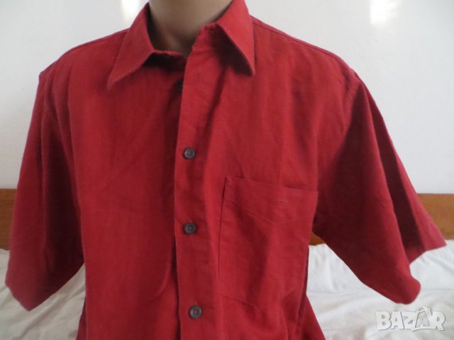 Мъжка риза с къс ръкав от лен Eagle, снимка 2 - Ризи - 24267116