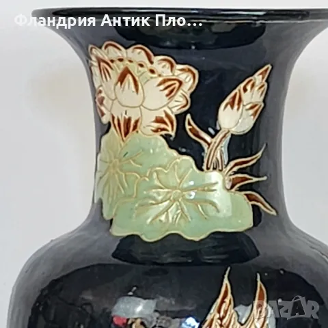 Голяма тъмносиня ваза "Жерави" , снимка 5 - Вази - 32433148