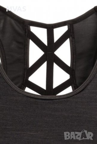 Нов -35% H&M спортен потник с декоративен гръб S размер черен меланж, снимка 4 - Спортни екипи - 39812047