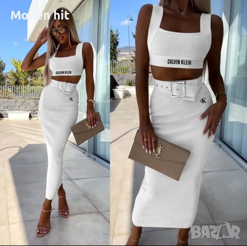 Последни бройки! Calvin Klein дамски комплект пола с висока талия и къс топ висок клас реплика, снимка 1