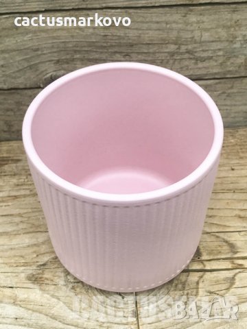 Цилиндрична керамична кашпа, без отвор - розова, снимка 2 - Саксии и кашпи - 37795724