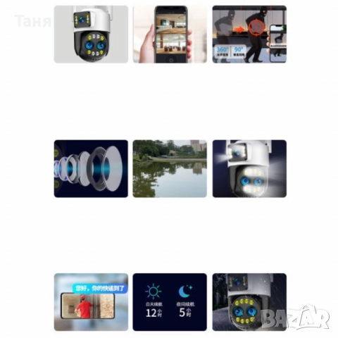 Високотехнологична външна камера за наблюдение с интелигентно нощно виждане и 360° ротация 8 пъти , снимка 5 - Камери - 52390448