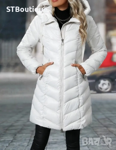 🧥 Дамско зимно яке със средна дължина в Черен и  цвят Кайсия , снимка 10 - Якета - 52267520