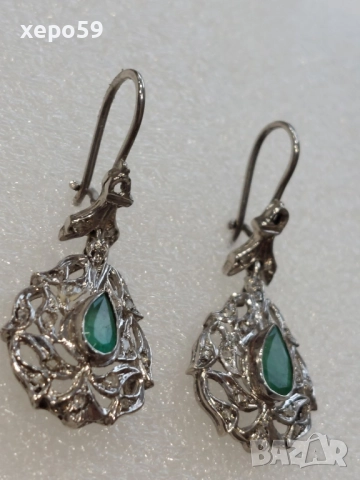 Стари дамски златни обеци с изумруд и диаманти., 1 650 лв, снимка 6 - Обеци - 52217598