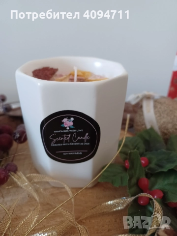 Декоративна свещ със соев восък и аромат на цветя, снимка 5 - Декорация за дома - 52402639