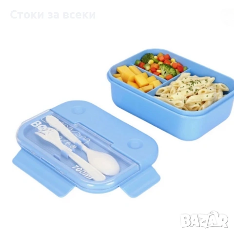 Кутия за обяд Cheffinger с 3 отделения, вилица и лъжица – компактна кутия за храна, снимка 4 - Кутии за храна - 53258176