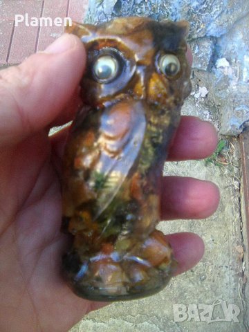 Статуетка на бухал пластика напълнена с полускъпоценни камъни, снимка 1