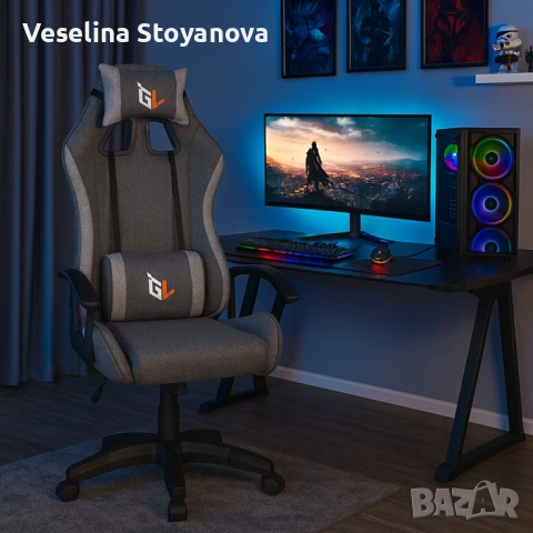 Ергономичен геймърски офис стол с лумбална и шийна опора – комфорт за игра и работа без умора, снимка 2 - Столове - 53148853