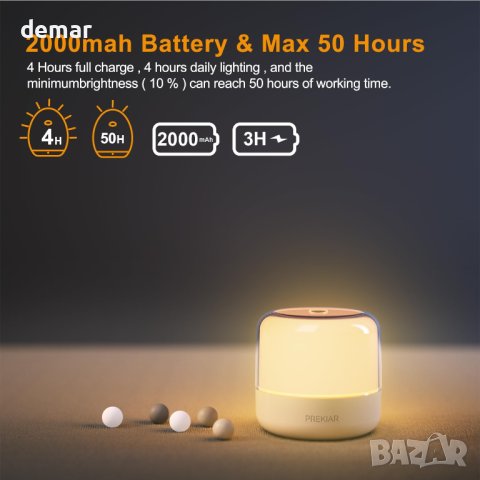 Нощна лампа за бебета PREKIAR, 4W 2000mAh LED, с RGB промяна на цвета, снимка 2 - Лед осветление - 43507242