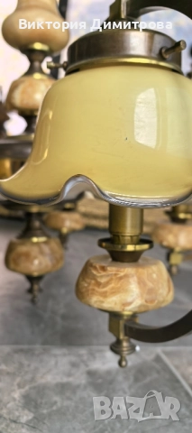 Италиански Полилей от месинг, Оникс и опал, снимка 11 - Полилеи - 51436040