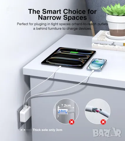 USB C щепсел за бързо зареждане, 100 W PD захранващ адаптер + USB A, снимка 8 - Друга електроника - 47290412