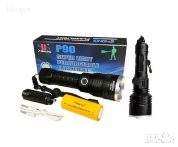 ULTRA LED фенер P90, алуминий, регулируем фокус, 5 режима на светене, водоустойчивост, 8800mAh