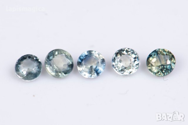5 броя синьо-зелен сапфир 0.58ct 2.6mm нагрявани #6