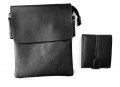 Комплект мъжка чанта от еко кожа за през рамо и  портфейл от естественка  кожа, снимка 1