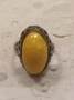 Стар руски сребърен пръстен с яйчен кехлибар, снимка 5