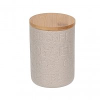 Керамичен буркан, бамбуков капак, Релефен, кафе, 650 мл, снимка 1 - Кутии за съхранение - 38038039