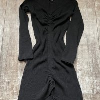 Нова елегантна ежедневна акрил  черна еластична фабрично плетиво плетка  рокля рипс , снимка 3 - Рокли - 43401169
