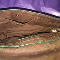 MING Тъмно зелена кожена чанта с кафяво, снимка 5 - Чанти - 34620765
