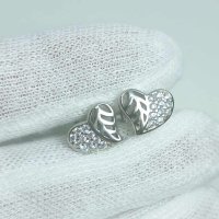 Сребърни обеци Сърца с циркони на щифт, снимка 1 - Обеци - 43048812