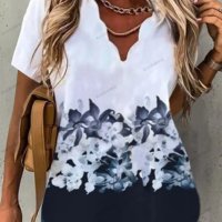 Темпераментна нова дамска блуза с вълнообразна яка и щампи с къси ръкави, 4цвята - 023, снимка 4 - Тениски - 40715534