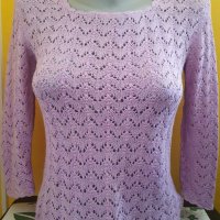 Люлякова ръчно плетена блуза р-р XS,S, снимка 1 - Блузи с дълъг ръкав и пуловери - 32545102
