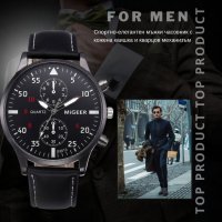Спортно-елегантен мъжки часовник с кожена каишка и кварцов механизъм, снимка 5 - Мъжки - 43063114