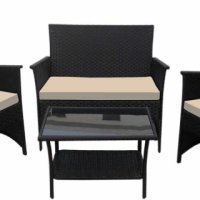 Ратанов комплект сет за заведение в черно с възглавници, снимка 1 - Градински мебели, декорация  - 43264666