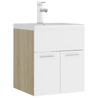 Шкаф за баня с вградена мивка, бяло и дъб сонома, ПДЧ, снимка 5 - Шкафове - 44928744