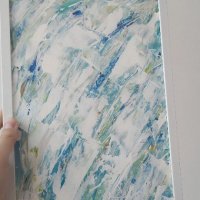 Абстрактна картина лалета, цветя пъстра 22 X 30см, бяло синьо тюркоаз, снимка 7 - Картини - 34626925