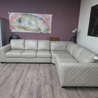 Голям кремав кожен ъглов диван "Mazzini", снимка 6 - Дивани и мека мебел - 43290060