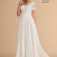 Сватбена рокля от шифон с V-образно деколте с дължина до пода. EU44 XL/L 200лв., снимка 2 - Рокли - 36676886