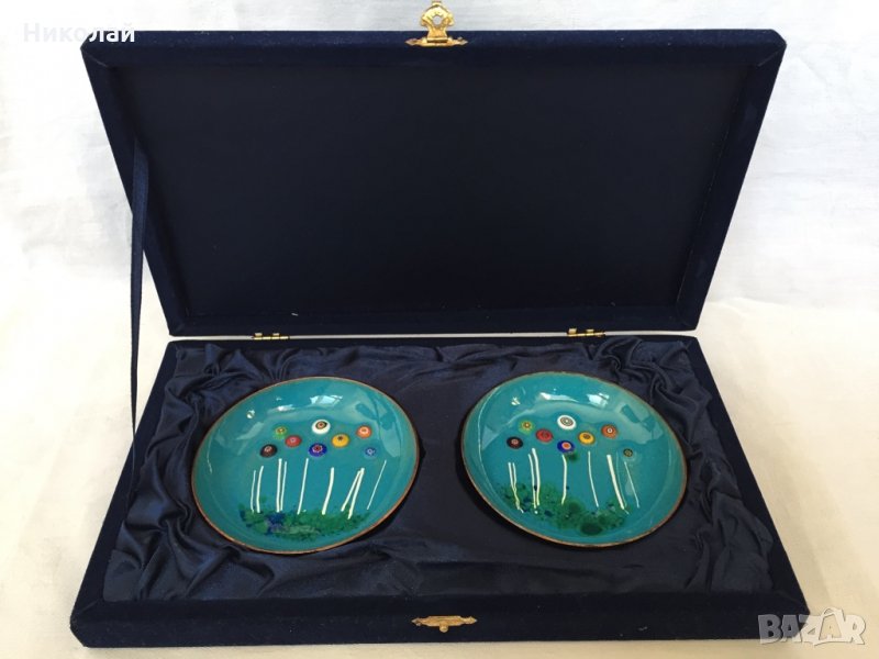 Ръчно рисувани с емайл чинийки "Цветя", в луксозна кутия , уникат, турски, ВИП подарък, амулет, снимка 1