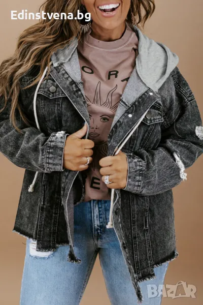 Дамско дънково яке в черен цвят, снимка 1