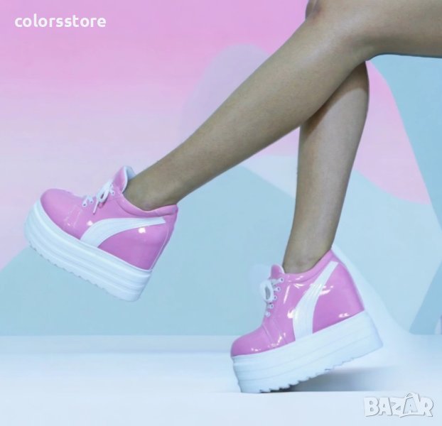 Кецове на платформа - розов лак с бяло ходило - SJN56, снимка 1