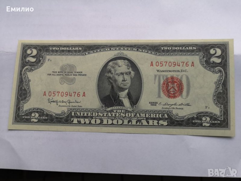 USA $ 2 Dollars Red Seal 1963 НЕЦИРКУЛИРАЛА , снимка 1