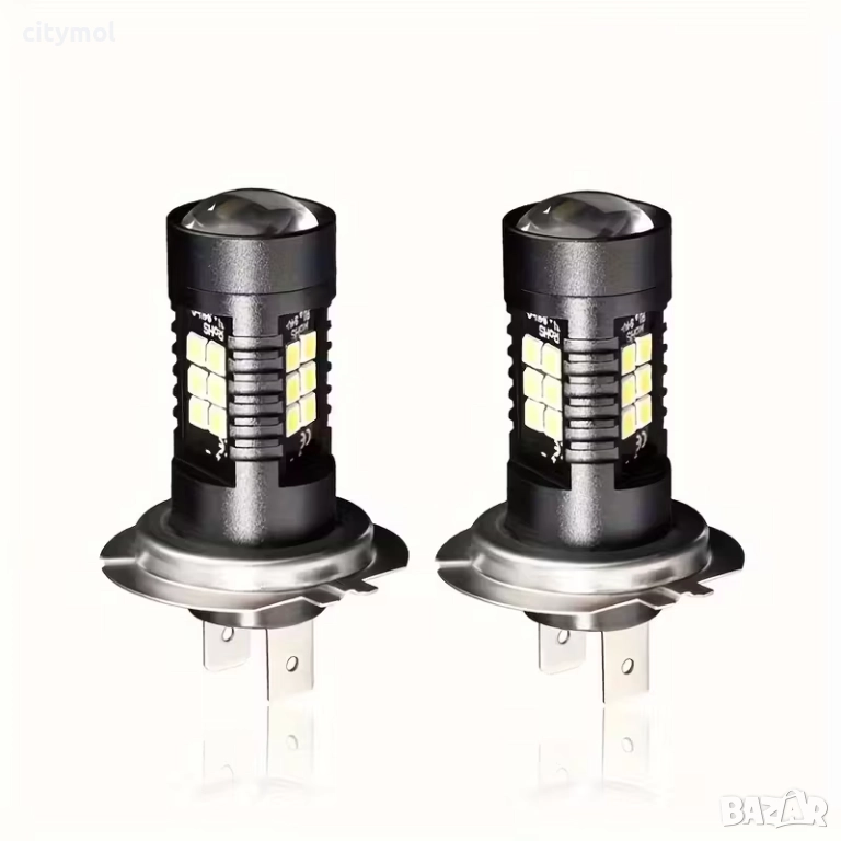 H7 LED лампи за фарове, 21 SMD3 030 LED чипа, 60W - комплект 2 бр., снимка 1