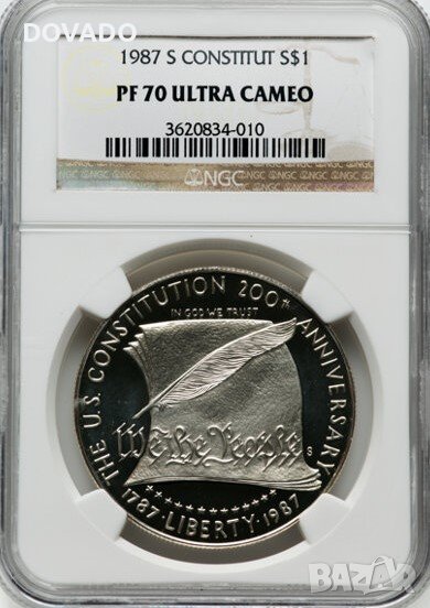 1987-S Constitution S$1 - NGC PF 70 - САЩ Възпоментелна Монета Сребърен Долар, снимка 1