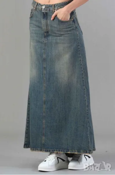 Дълга дънкова права пола с цепка отзад L, снимка 1