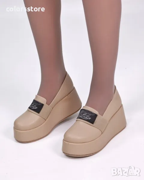 Обувки на платформа - бежова кожа - RK130, снимка 1
