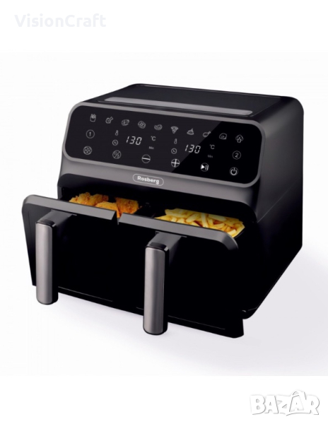 Фритюрник AirFryer Rosberg Premium RP51980N, 1700W, 2съда x 4л., Горещ въздух, Таймер, до 200°C, Чер, снимка 1