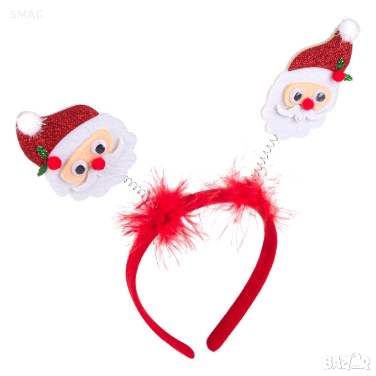 Коледна диадема Дядо Коледа с червени пера_1183018, снимка 1