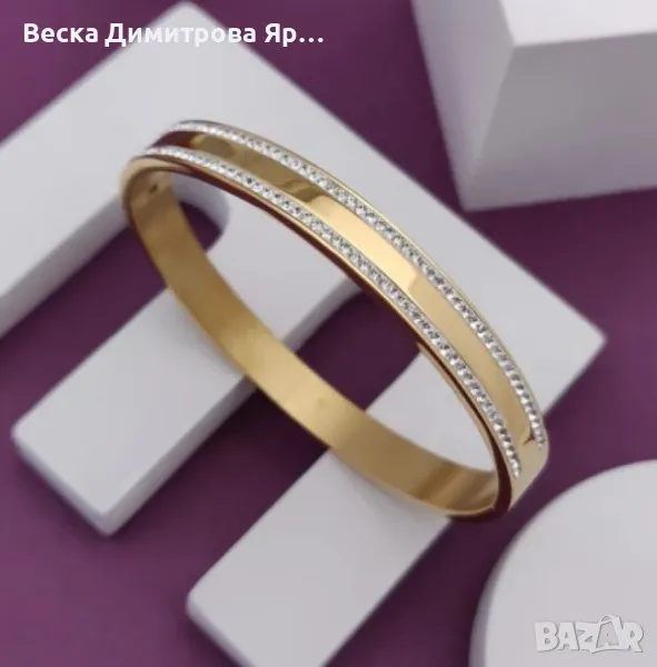 Твърда дамска гривна с камъни цирконии в изискан дизайн, снимка 1